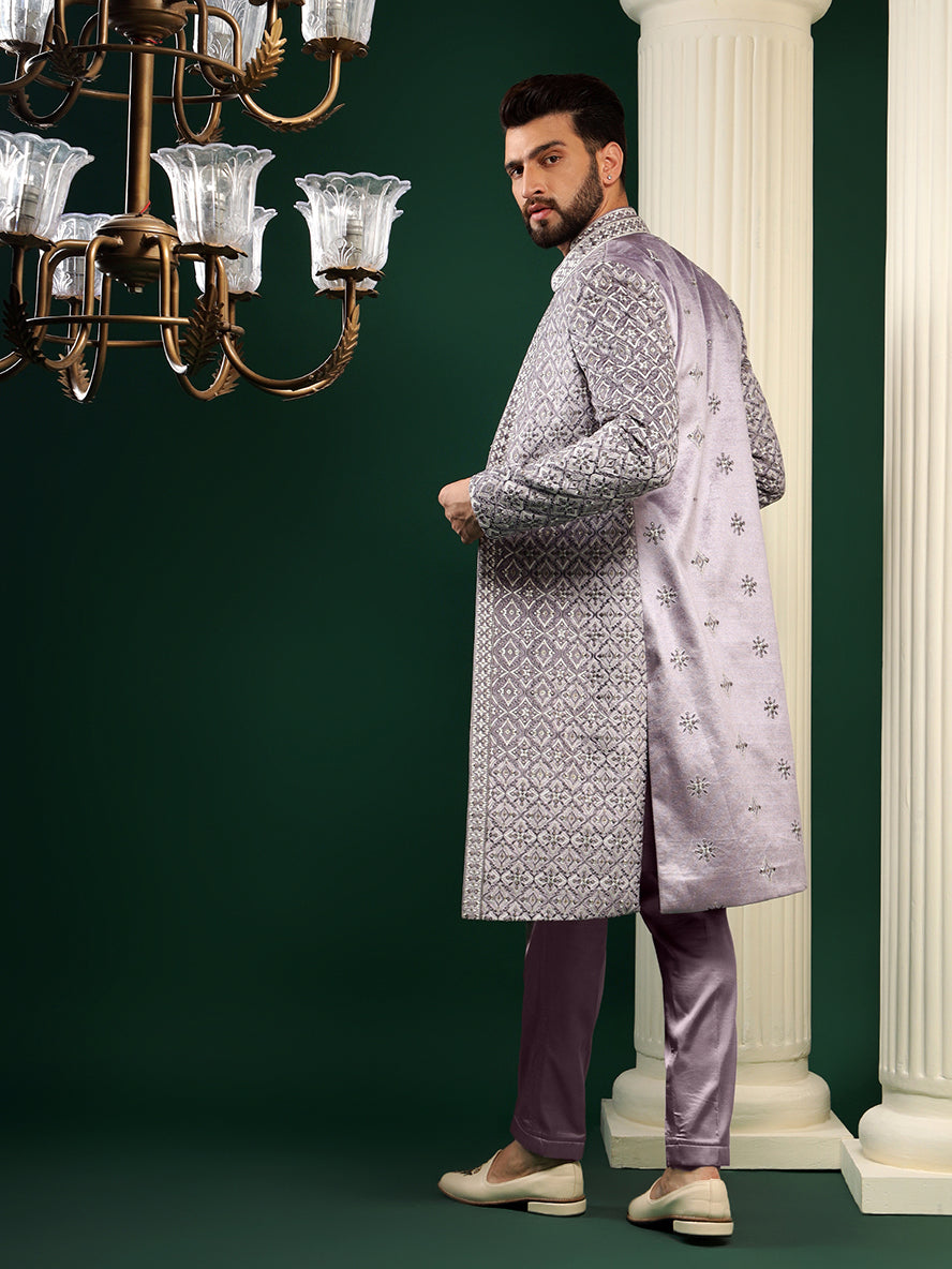 Mauve Purple Phulkari Patterned Indowestern Set
