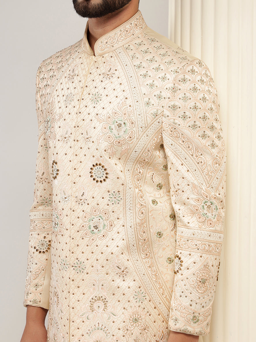 Contemporary Peach Color Designer Sherwani Set