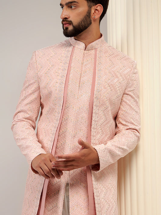 Flamingo Pink Shrug Style Indowestern Set