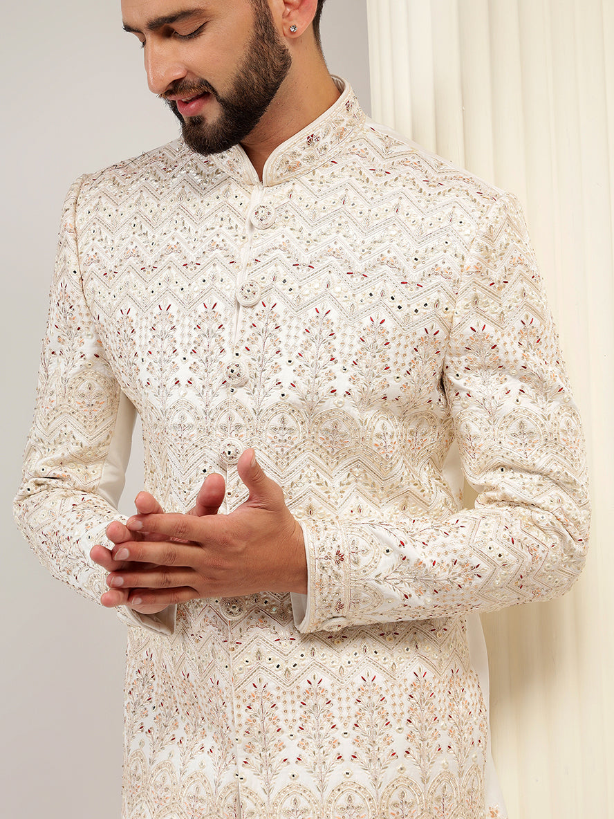 Plush cream color sherwani set