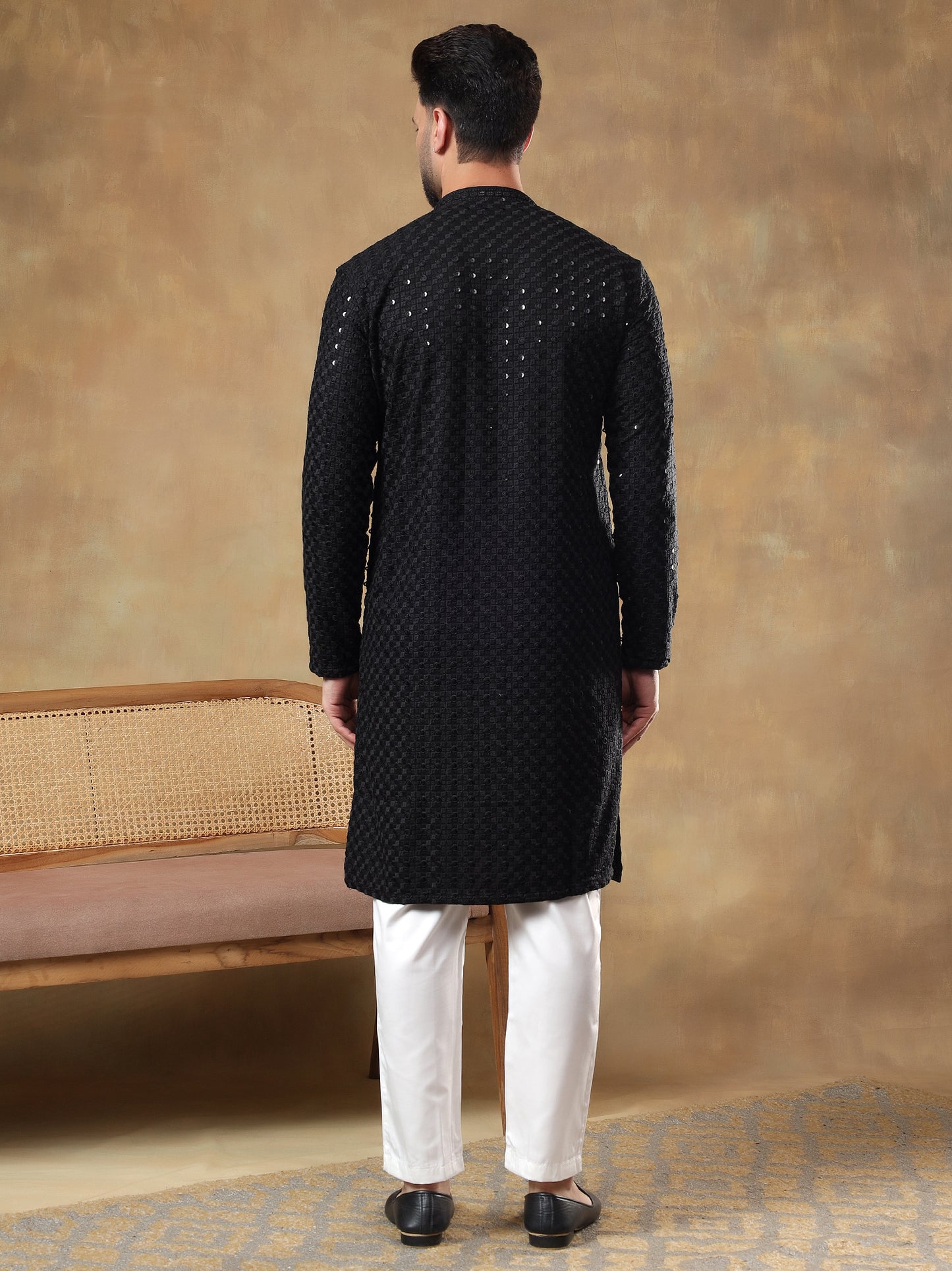 Royal Black Chikankari Seqinned Kurta Set