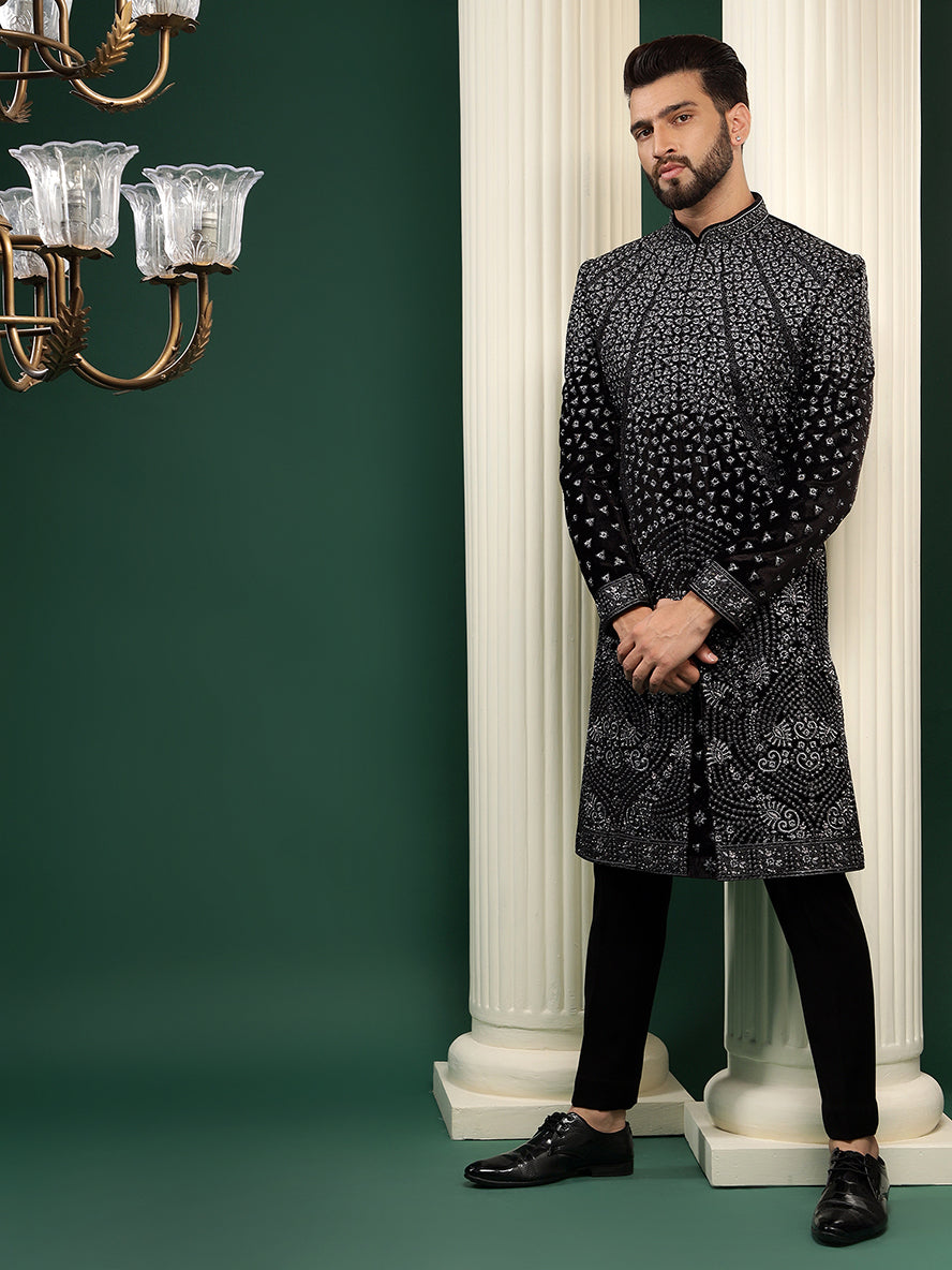 BOLD BLACK SEQUINS VELVET INDOWESTERN SET
