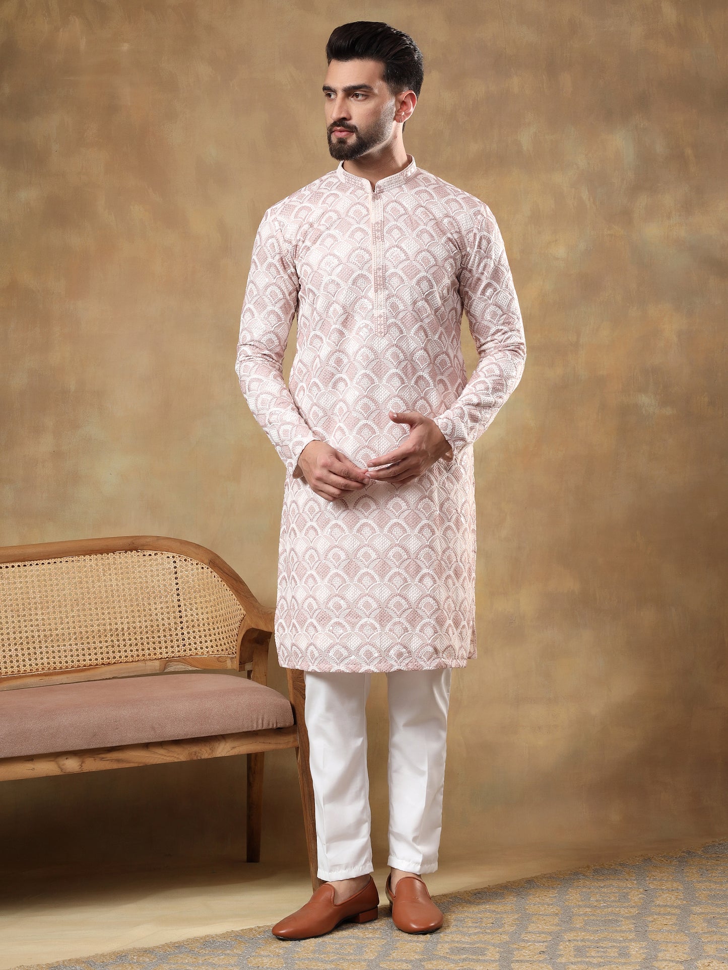 Dusty Pink Sequins Patterned Kurta Set