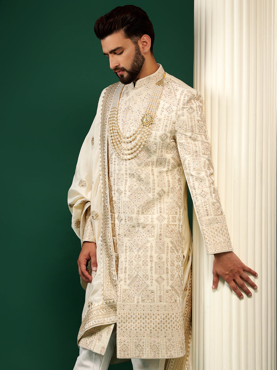 Butter cream sherwani set