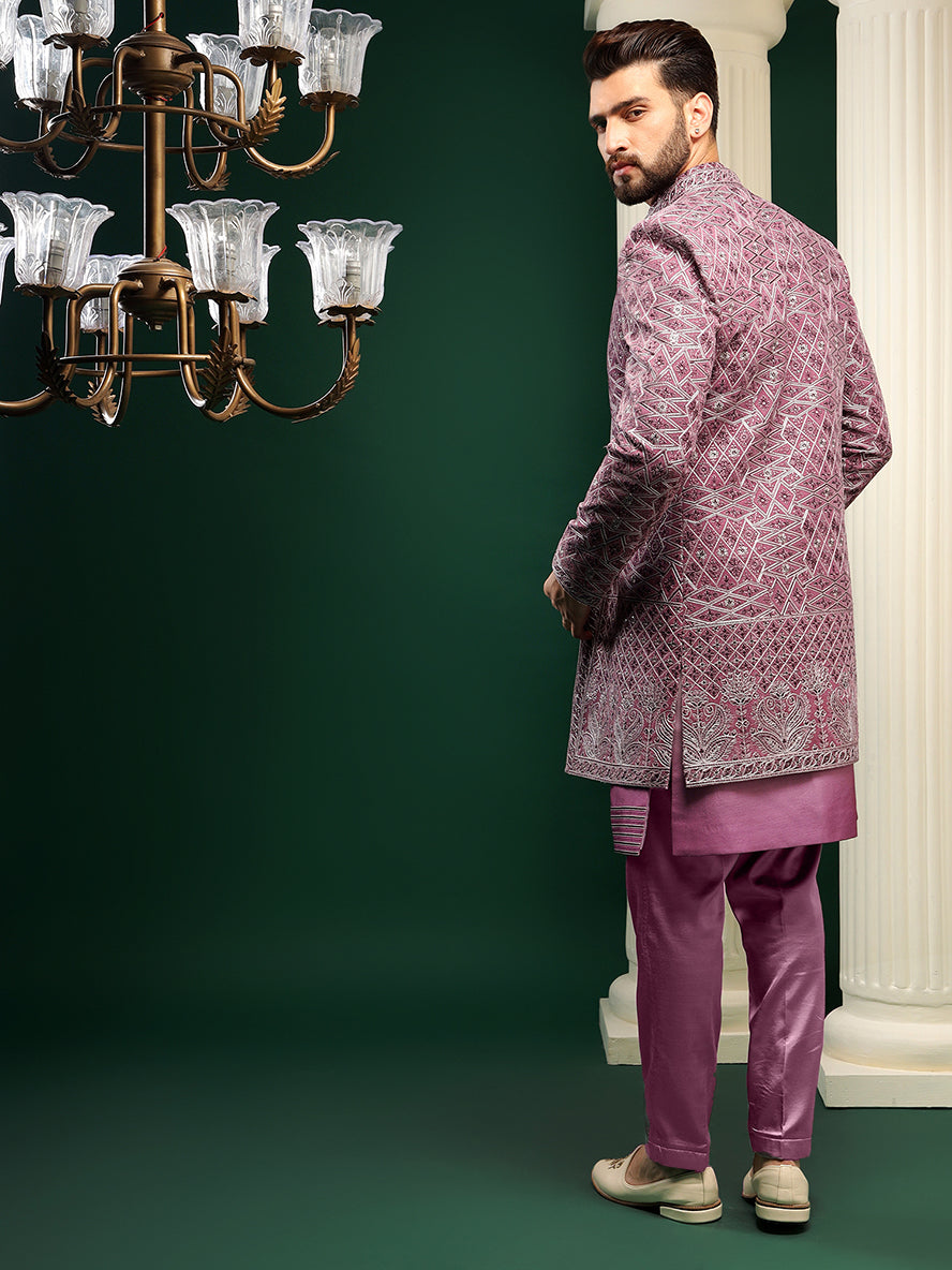 Majestic Purple Traditional Patterned Indowestern Set