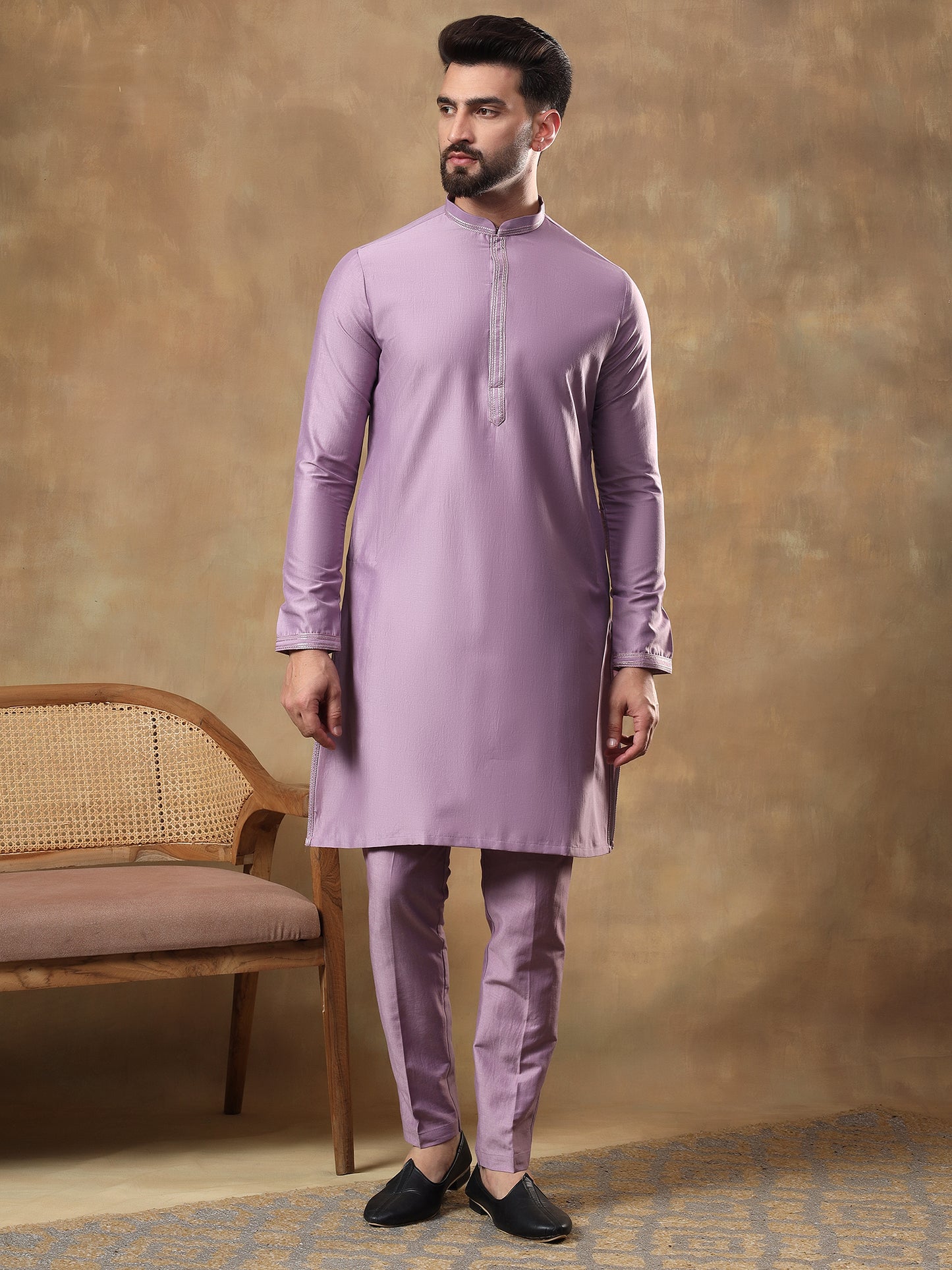 DUSTY LILAC BELBUTI EMBROIDERED JACKET WITH KURTA SET