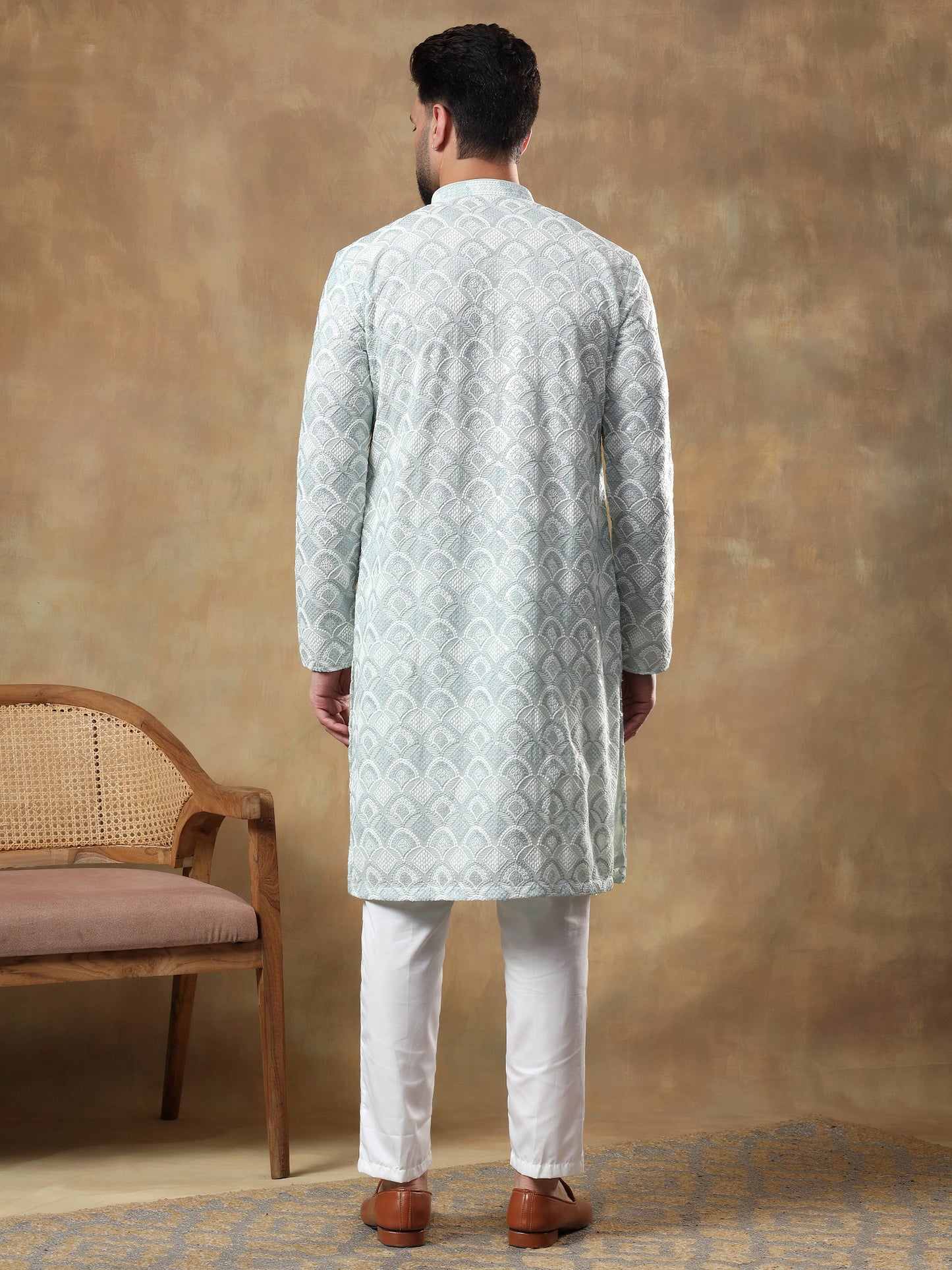PISTACHIO GREEN SELF PATTERNED KURTA SET