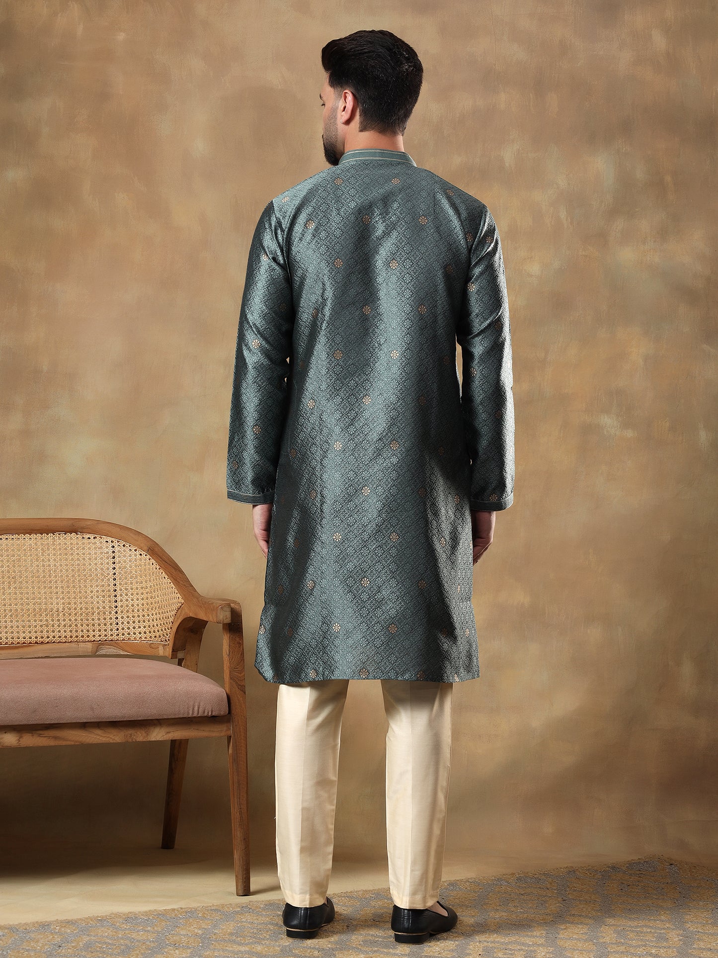TEAL GREEN JAAL MEDALLION PATTERNED KURTA SET