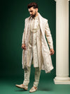 Charm white geometric pattern achkan style sherwani set
