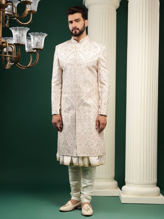 Rosegold color sherwani with heavy embroidery