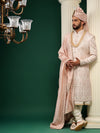 Powder pink raw silk sherwani set