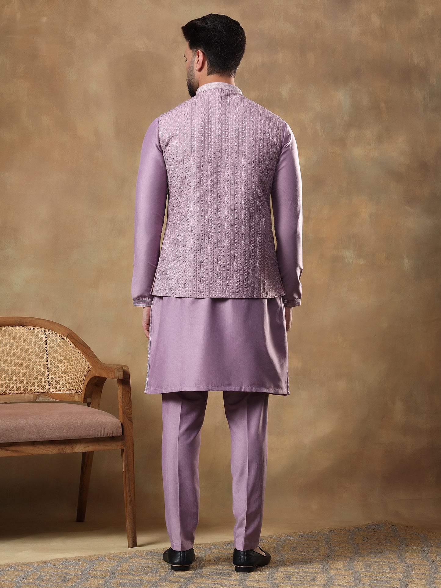 DUSTY LILAC BELBUTI EMBROIDERED JACKET WITH KURTA SET