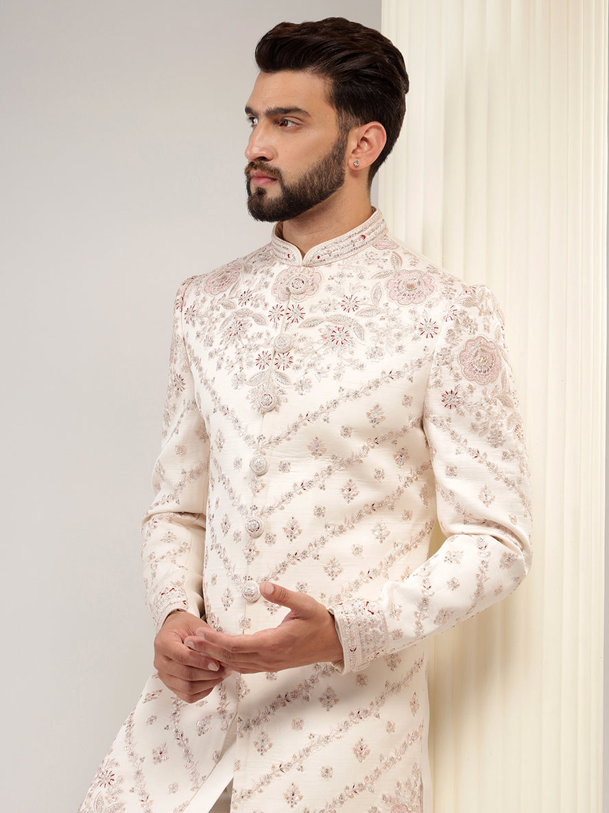 ROSE PINK SELF EMBROIDERED SHERWANI