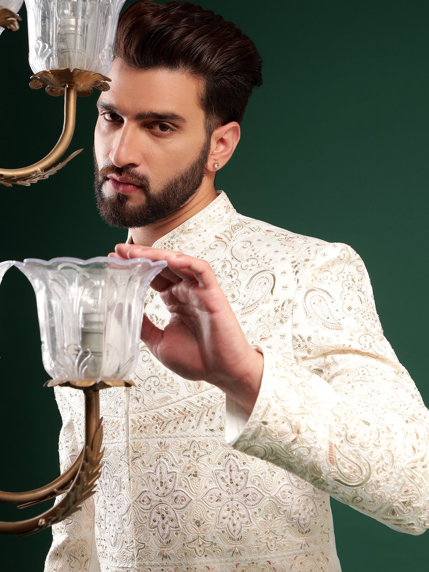 PRISTINE CREAM SHERWANI WITH ETHNIC MOTIFS