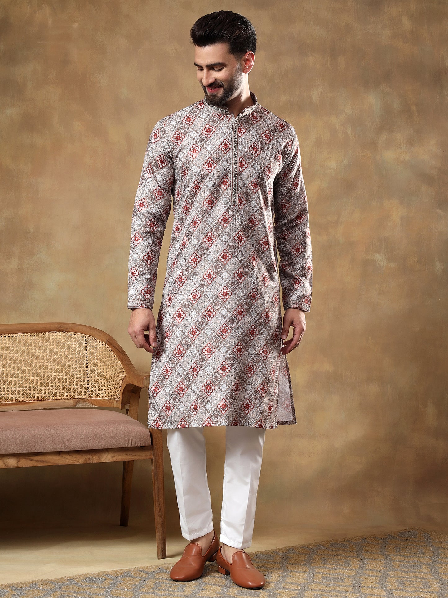 Festive Dusty Brown Kurta Pajama Set