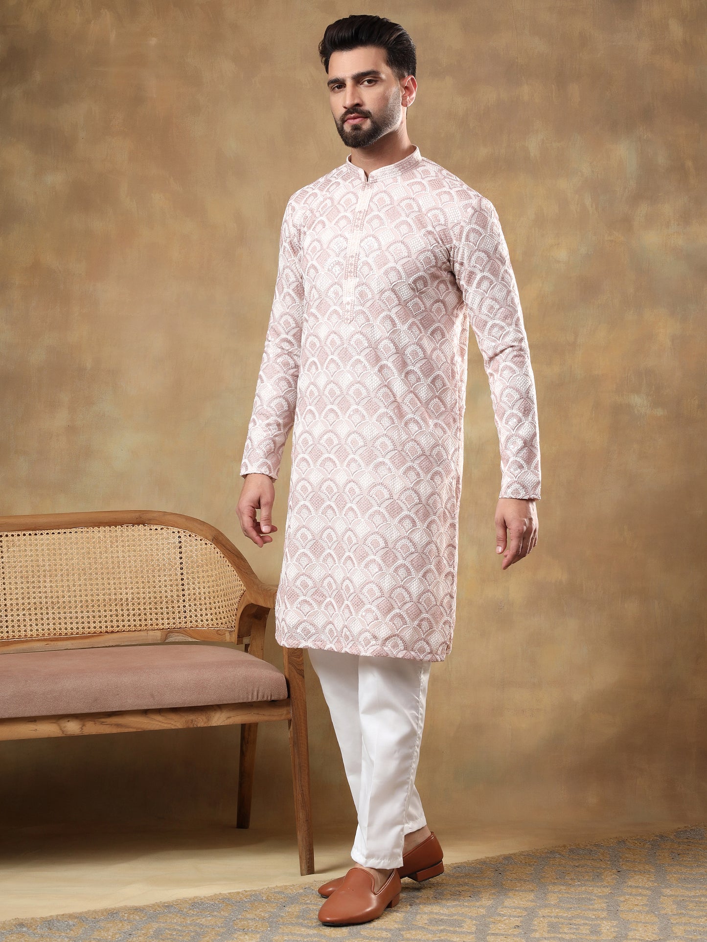 Dusty Pink Sequins Patterned Kurta Set