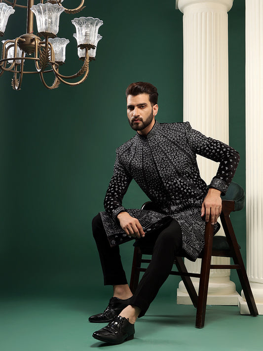 Bold Black Sequins Velvet Indowestern Set