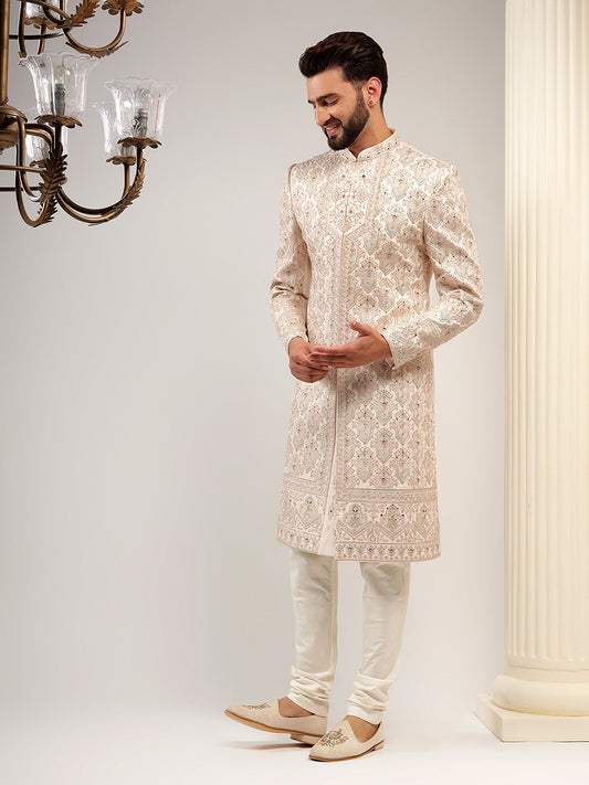 Ethnic Motifs Rose Gold Sherwani