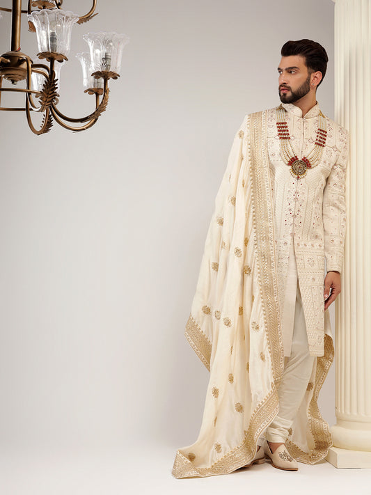 Classy Fawn Gold Color Sherwani With Heavy Embroidery