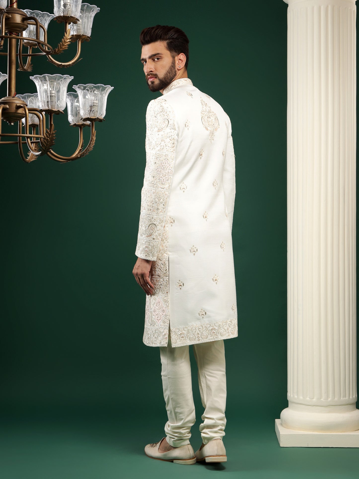 PRISTINE CREAM SHERWANI WITH ETHNIC MOTIFS