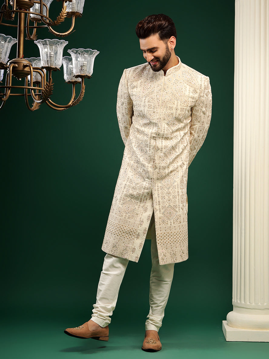 Butter cream sherwani set