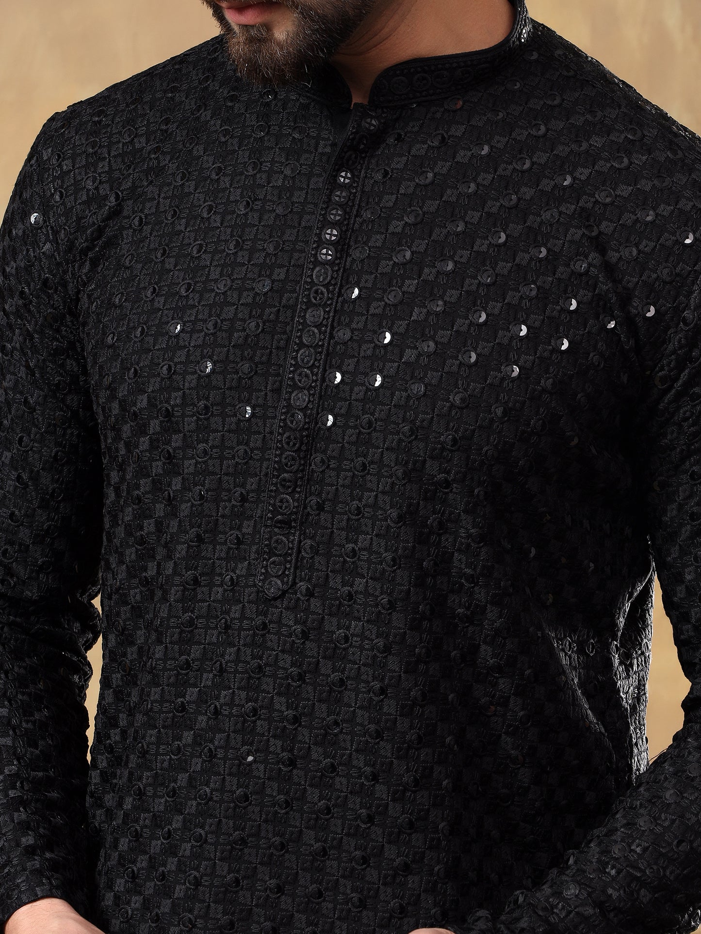 Royal Black Chikankari Seqinned Kurta Set