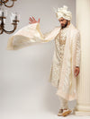 Pearled Ivory Floral Patterned Angrakha Style Sherwani Set
