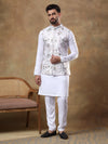 Warm White Peacock Embroidered Kurta Jacket Set