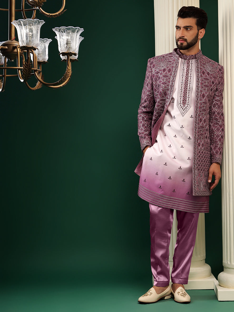Majestic Purple Traditional Patterned Indowestern Set