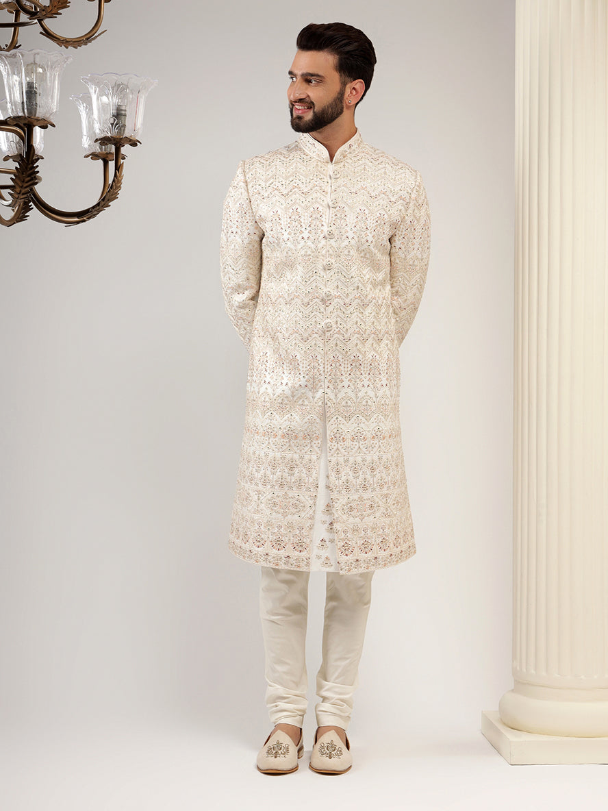 Plush cream color sherwani set