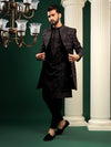 Midnight Black Traditional Patterned Indowestern Set