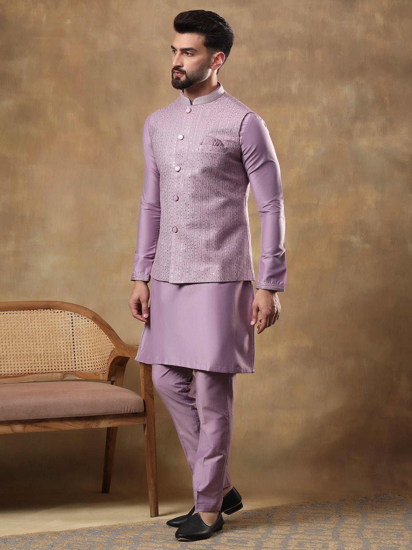 DUSTY LILAC BELBUTI EMBROIDERED JACKET WITH KURTA SET