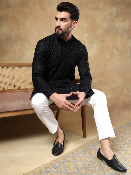 Royal Black Chikankari Seqinned Kurta Set