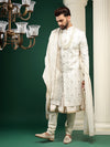 Shell White Sherwani Set With Antique Floral Embroidery