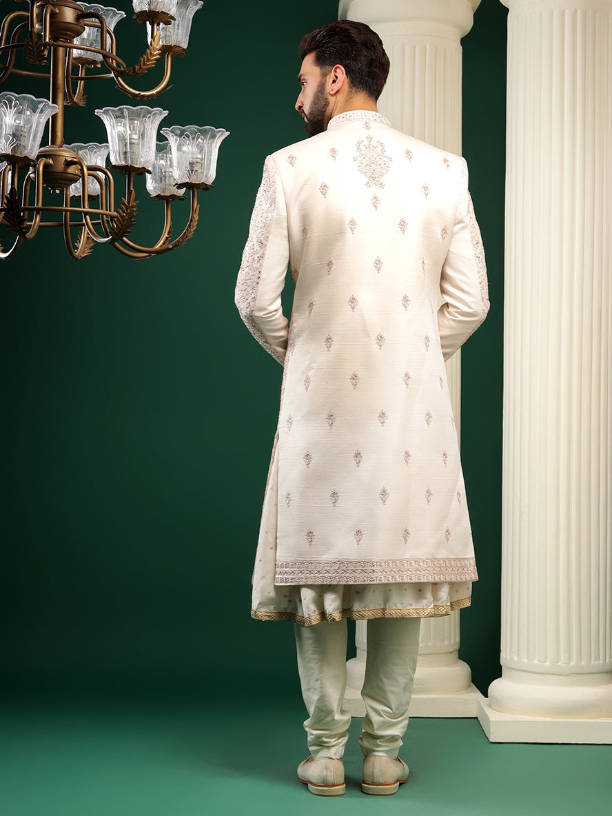 Powder pink raw silk sherwani set