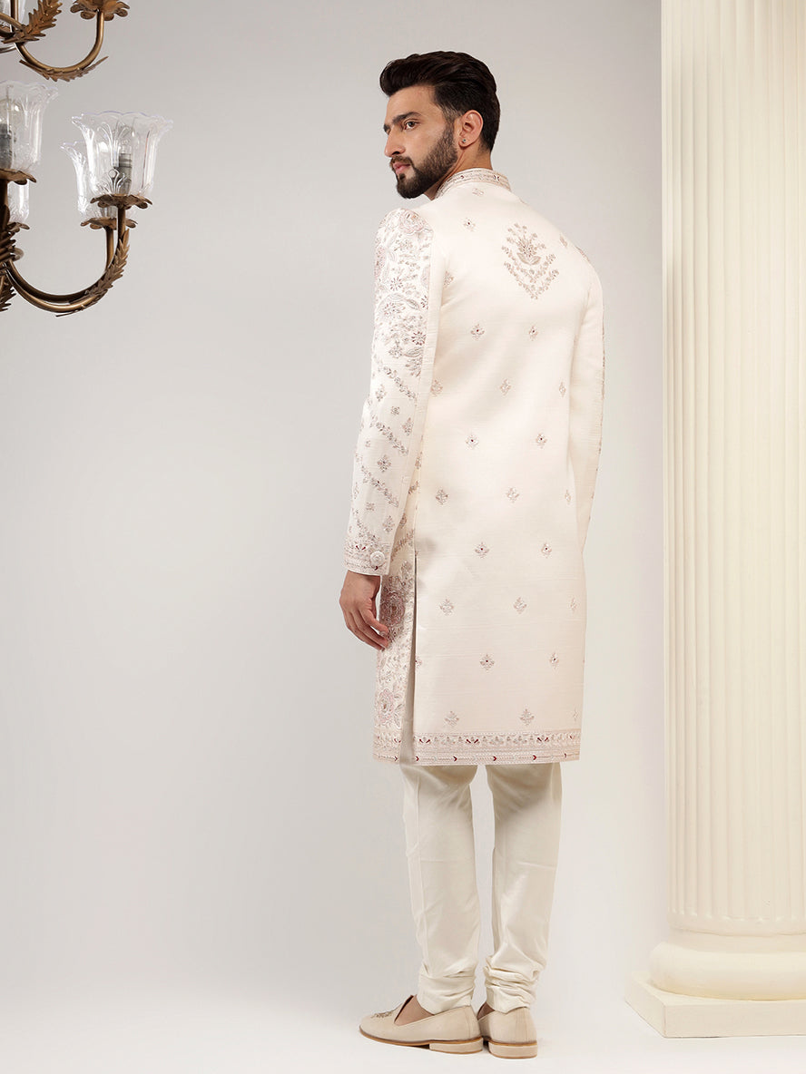 ROSE PINK SELF EMBROIDERED SHERWANI