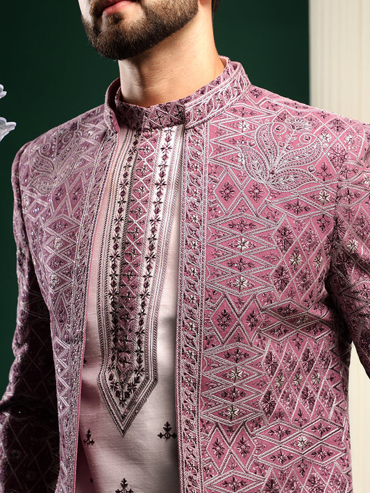 Majestic Purple Traditional Patterned Indowestern Set