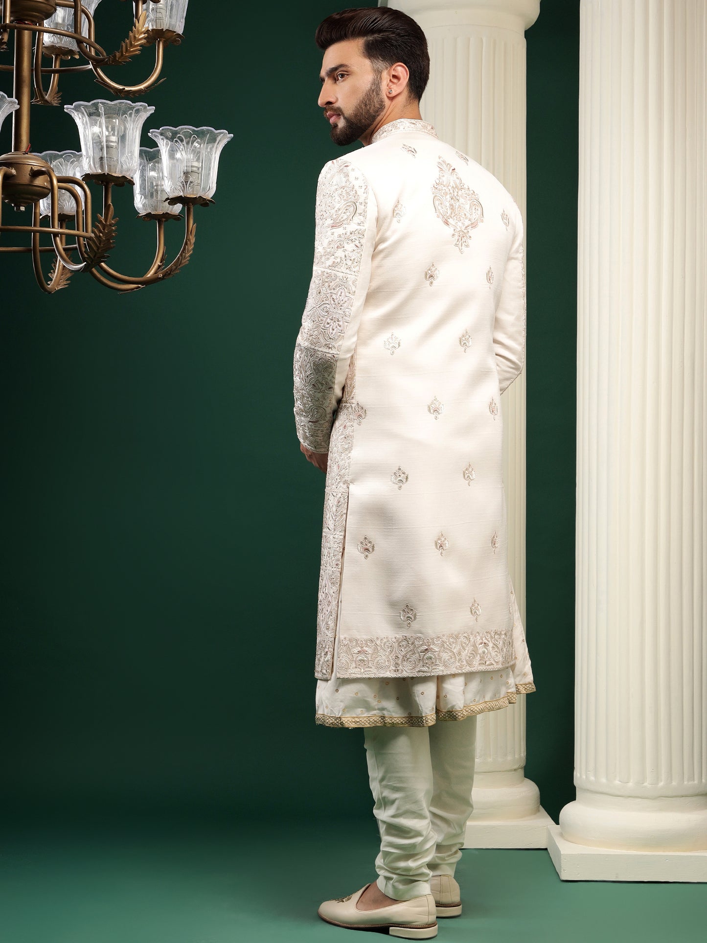 Rosegold color sherwani with heavy embroidery
