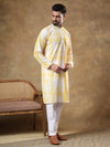 Off White Kurta With Mustard Yellow Print