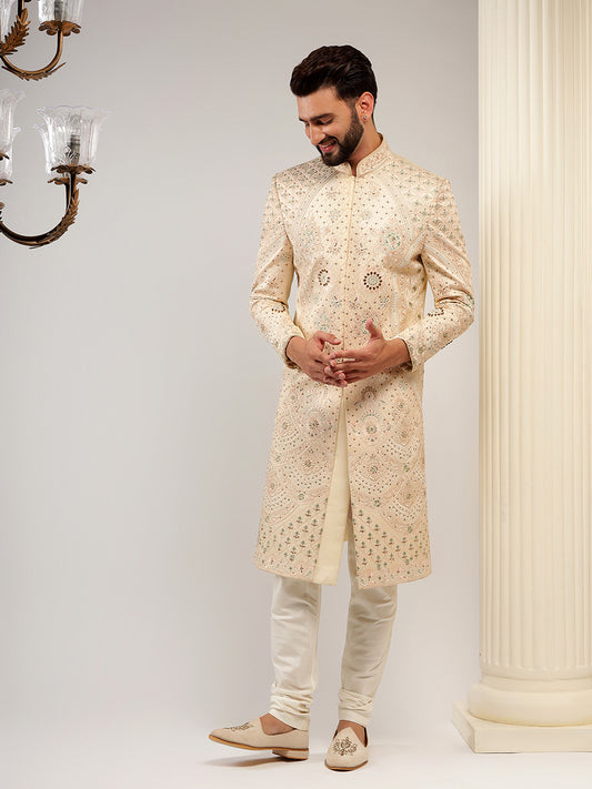 Contemporary Peach Color Designer Sherwani Set