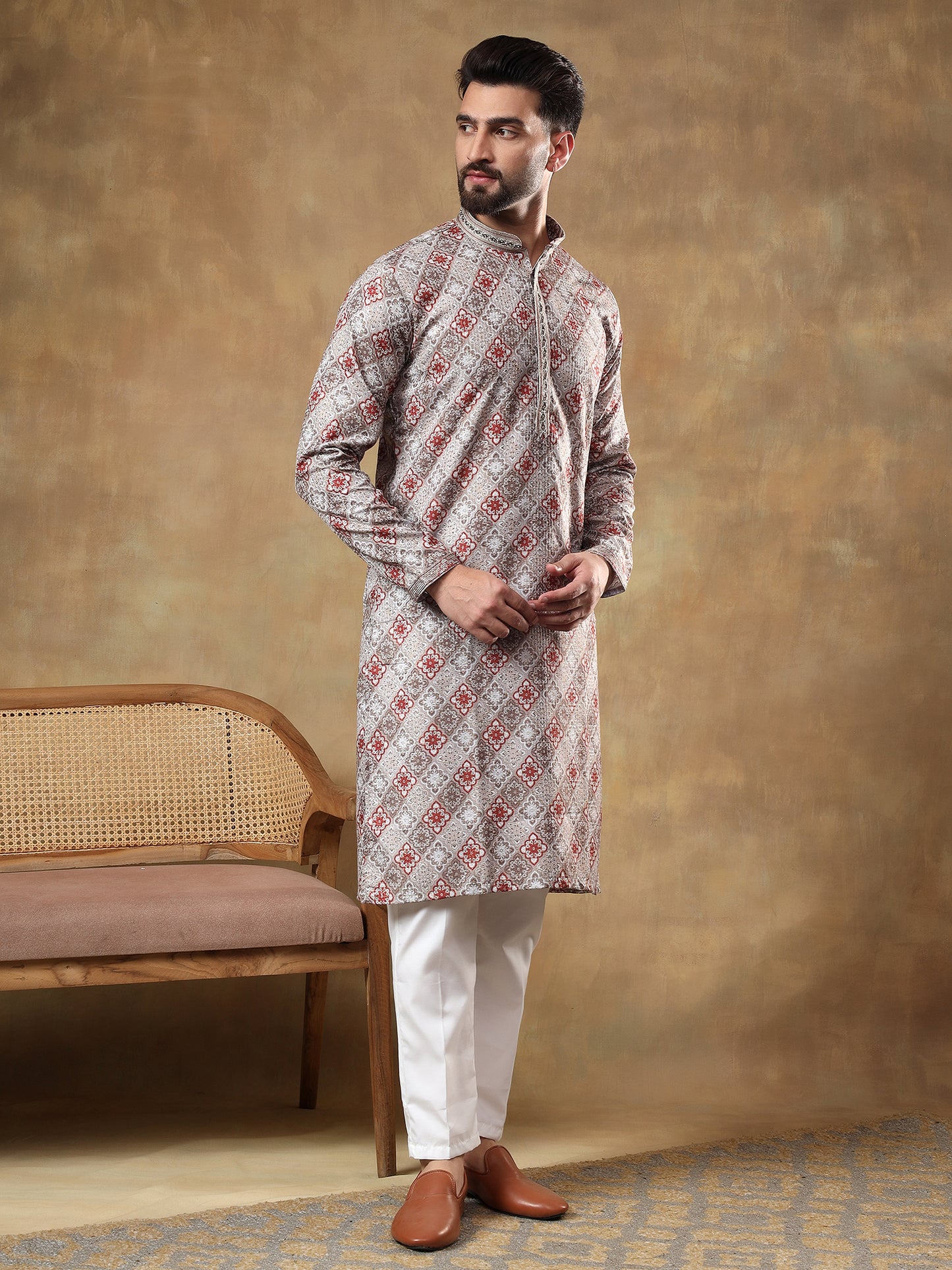 Festive Dusty Brown Kurta Pajama Set