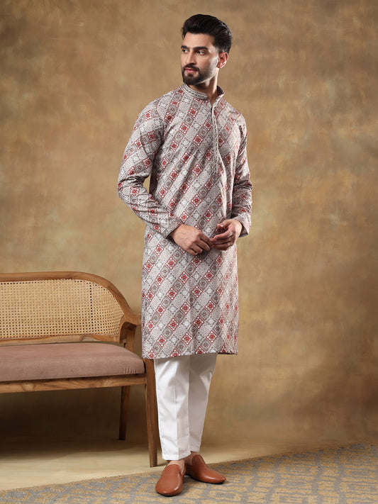 Festive Dusty Brown Kurta Pajama Set