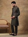 Bottle Green Belbuti Patterned Kurta Jacket Set