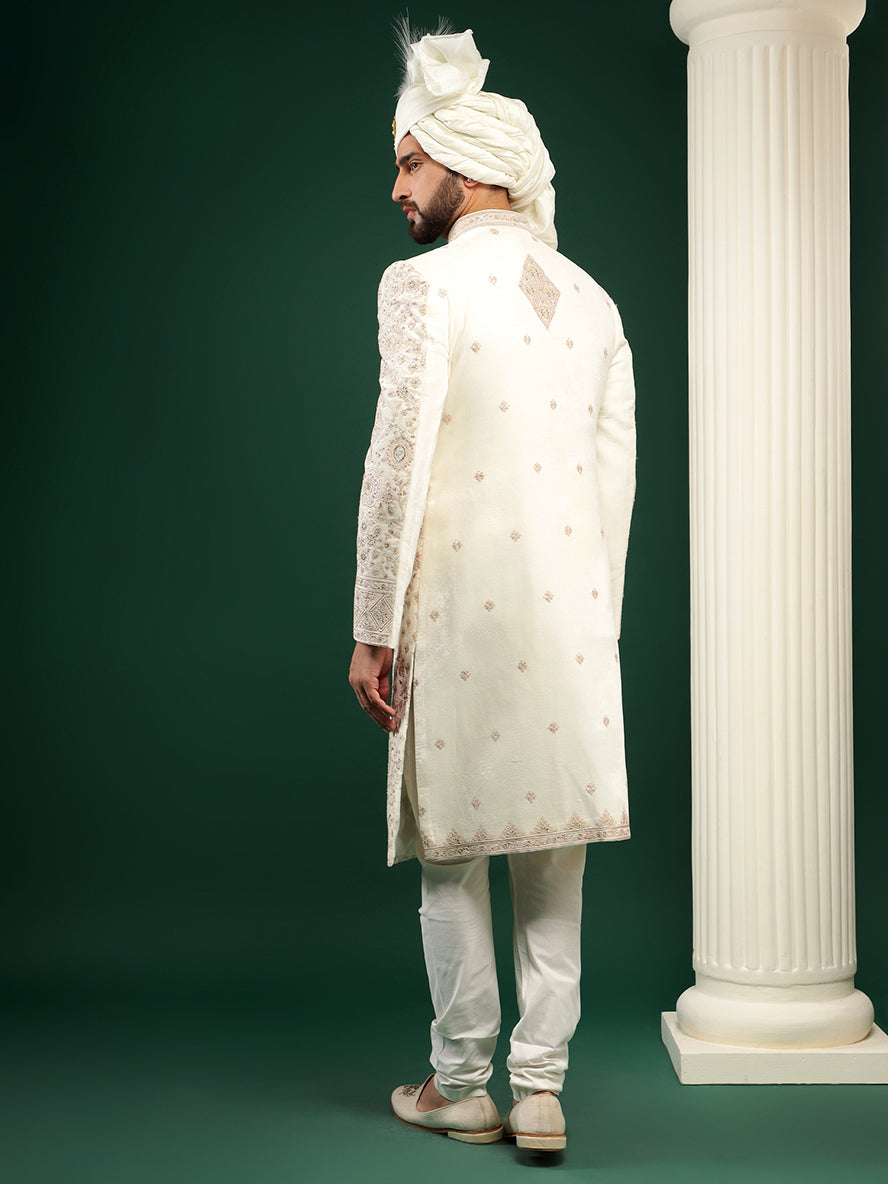 Pastel Cream Paisley Pattern Sherwani Set