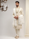 Light Cream Sherwani With Grape Purple Embroidery
