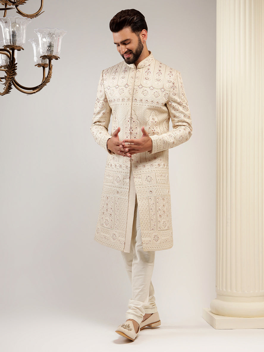 Classy Fawn Gold Color Sherwani With Heavy Embroidery