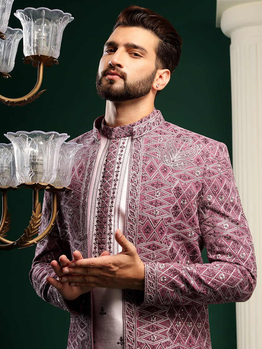 Majestic Purple Traditional Patterned Indowestern Set