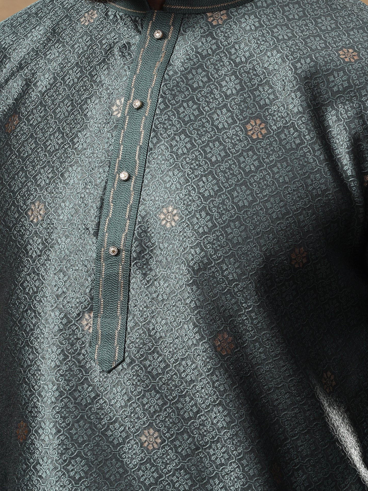 TEAL GREEN JAAL MEDALLION PATTERNED KURTA SET