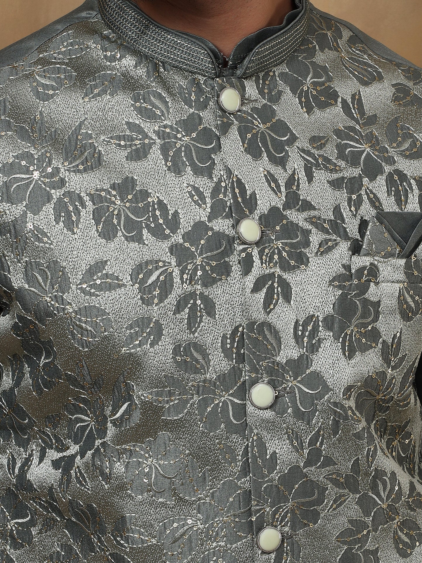 SAGE GREEN FLORAL PATTERNED KURTA JACKET SET