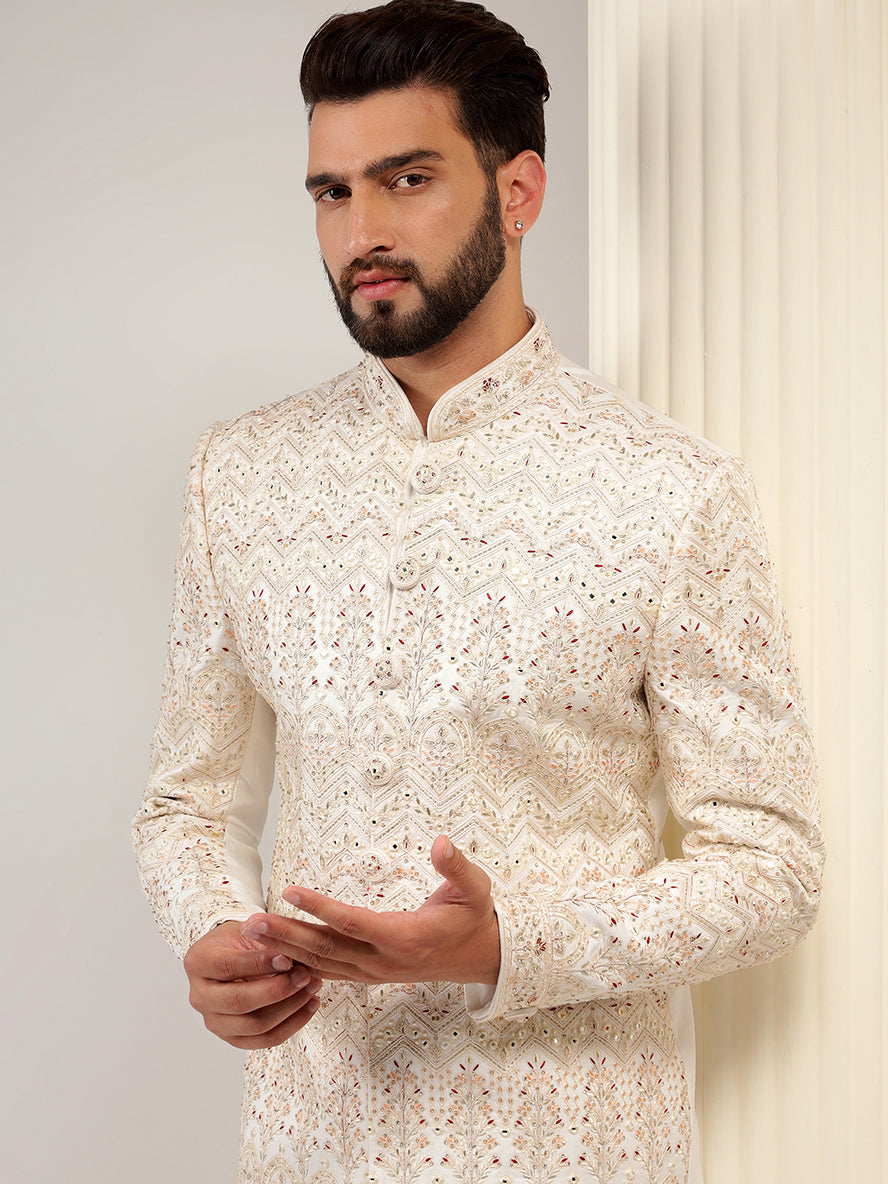 Plush cream color sherwani set